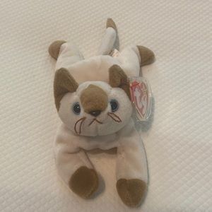 Ty Beanie Baby Cream Tan Snip Siamese Cat Kitten Stuffed Animal Toy with Tag